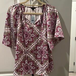 Ann Taylor Tie Neck Short Sleeved Blouse